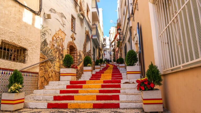 stairs with Spanish flag in a Spanish town