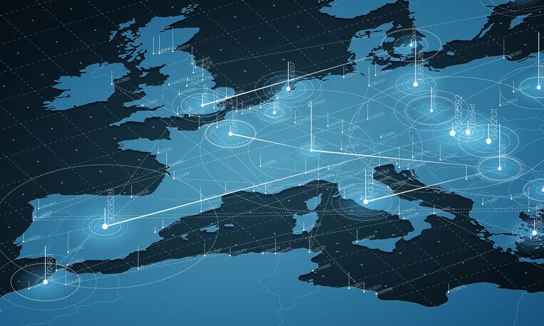 Map of Europe with connecting lights