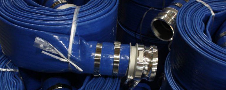 Close up of rolled-up blue fire hoses