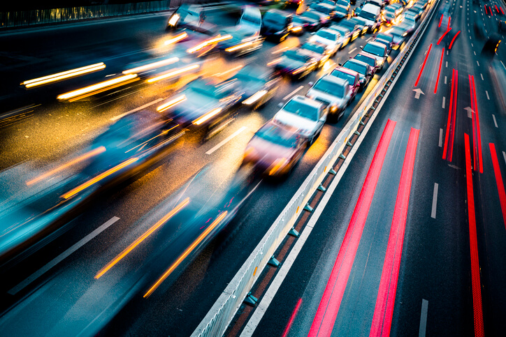 Blurred motion of traffic in the city at night
