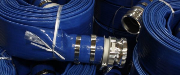 Close up of rolled-up blue fire hoses