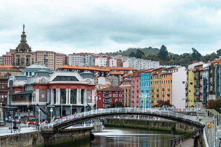 a Views of the old town of Bilbao and the estuary
