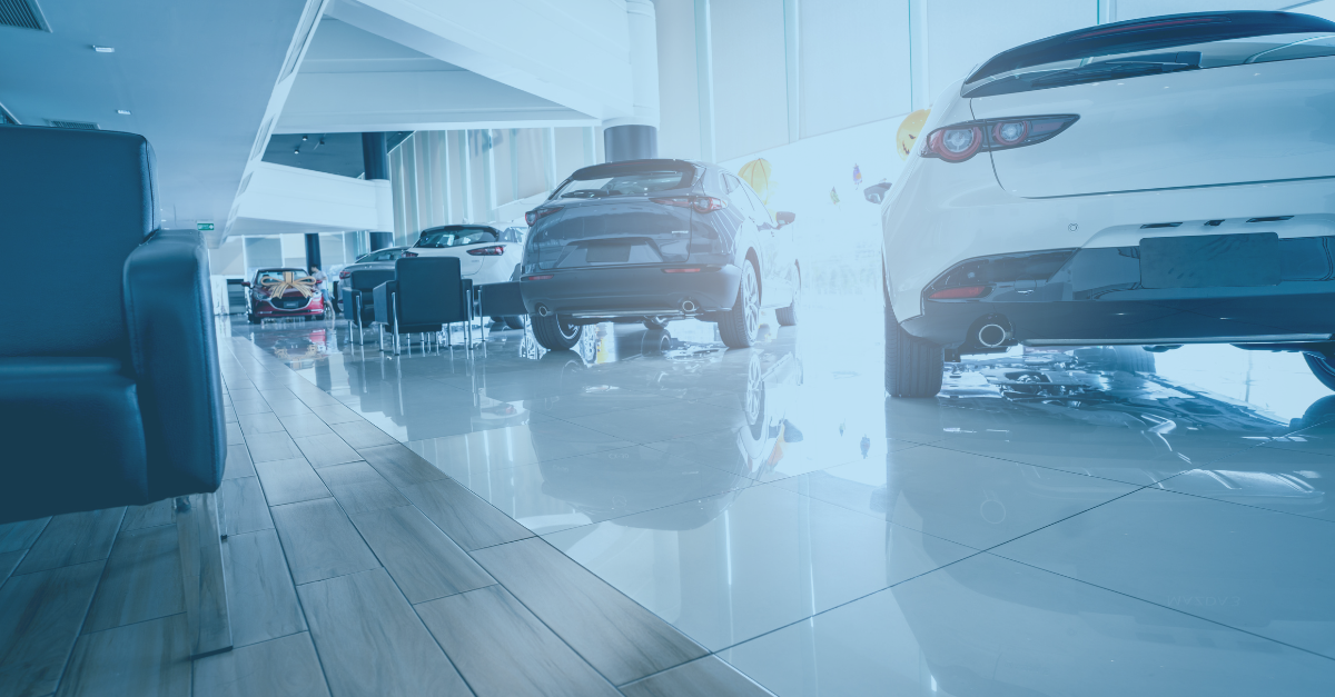 car dealership with blue overlay