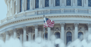 US Congress dome with American flag flying